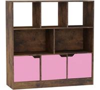 Urbn-Living Urbnliving Asymmetrical 8 Cube Rustic Brown Bookcase Freestanding Storage Unit With 3 Plain Doors - Pink