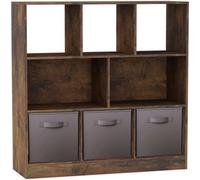 Urbn-Living Urbnliving Asymmetrical 8-Cube Rustic Brown Bookcase Storage Unit With 3 Drawer Inserts - Grey