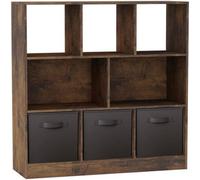 Urbn-Living Urbnliving Asymmetrical 8-Cube Rustic Brown Bookcase Storage Unit With 3 Fabric Drawer Inserts - Black