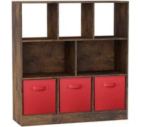 Urbn-Living Urbnliving Asymmetrical 8-Cube Rustic Brown Bookcase Storage Unit With 3 Fabric Drawer Inserts - Red