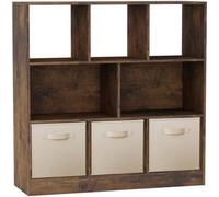 Urbn-Living Urbnliving Asymmetrical 8-Cube Rustic Brown Bookcase Storage Unit With 3 Fabric Drawer Inserts - Cream
