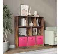Urbn-Living Urbnliving Asymmetrical 8-Cube Rustic Brown Bookcase Storage Unit With 3 Fabric Drawer Inserts - Dark Pink