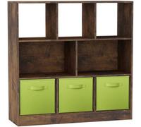 Urbn-Living Urbnliving Asymmetrical 8-Cube Rustic Brown Bookcase Storage Unit With 3 Fabric Drawer Inserts - Green
