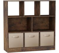 Urbn-Living Urbnliving Asymmetrical 8-Cube Rustic Brown Bookcase Storage Unit With 3 Fabric Drawer Inserts - Beige