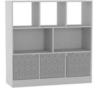 Urbn-Living Urbnliving Asymmetrical 8 Cube White Bookcase Freestanding Storage Unit With 3 Geo Design Doors - Grey