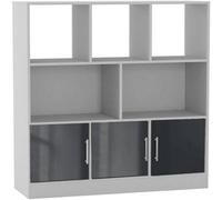Urbn-Living Urbnliving Asymmetrical 8 Cube White Bookcase Freestanding Storage Unit With 3 Gloss Doors - Grey