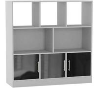 Urbn-Living Urbnliving Asymmetrical 8 Cube White Bookcase Freestanding Storage Unit With 3 Gloss Doors - Black