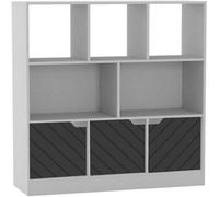 Urbn-Living Urbnliving Asymmetrical 8 Cube White Bookcase Freestanding Storage Unit With 3 Line Design Doors - Black
