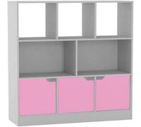 Urbn-Living Urbnliving Asymmetrical 8 Cube White Bookcase Freestanding Storage Unit With 3 Plain Doors - Pink