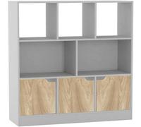 Urbn-Living Urbnliving Asymmetrical 8 Cube White Bookcase Freestanding Storage Unit With 3 Plain Doors - Oak