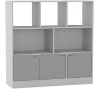 Urbn-Living Urbnliving Asymmetrical 8 Cube White Bookcase Freestanding Storage Unit With 3 Plain Doors - Grey