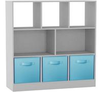 Urbn-Living Urbnliving Asymmetrical 8 Cube White Bookcase Storage Unit With 3 Fabric Drawer Inserts- Sky Blue