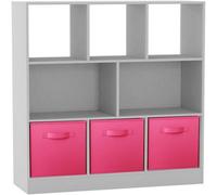 Urbn-Living Urbnliving Asymmetrical 8 Cube White Bookcase Storage Unit With 3 Fabric Drawer Inserts- Dark Pink