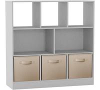 Urbn-Living Urbnliving Asymmetrical 8 Cube White Bookcase Storage Unit With 3 Fabric Drawer Inserts- Beige