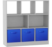 Urbn-Living Urbnliving Asymmetrical 8 Cube White Bookcase Storage Unit With 3 Fabric Drawer Inserts- Dark Blue