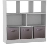 Urbn-Living Urbnliving Asymmetrical 8 Cube White Bookcase Storage Unit With 3 Fabric Drawer Inserts- Grey