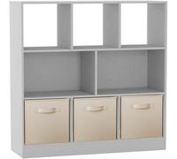 Urbn-Living Urbnliving Asymmetrical 8 Cube White Bookcase Storage Unit With 3 Fabric Drawer Inserts- Cream
