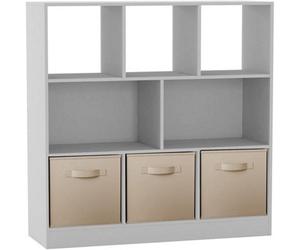 Urbn-Living Urbnliving Asymmetrical 8 Cube White Bookcase Storage Unit With 3 Fabric Drawer Inserts- Beige