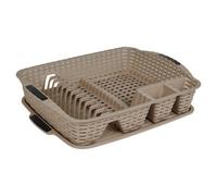 Urbn-Living Urbnliving Beige Colour Dish Drainer Drying Rack & Utensil Holder With Matching Drip Tray Rattan Style