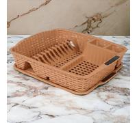 Urbn-Living Urbnliving Cappuccino Colour Dish Drainer Drying Rack & Utensil Holder With Matching Drip Tray Rattan Style