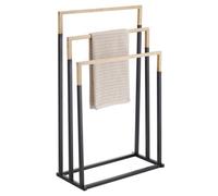 URBNLIVING Freestanding 3-Tier Towel Rack Stand, Black Powder-Coated Metal Frame with Natural Bamboo Bars, Modern Bathroom Towel Holder, Space-Saving, Stable & Durable Floor Stand