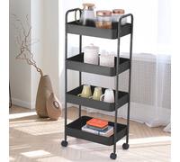 Urbn-Living Urbnliving Height 105Cm 4 Tier Black Shelf Plastic Slim Storage Trolley Cart Castor Wheels Kitchen Organiser