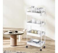 Urbn-Living Urbnliving Height 105Cm 4 Tier White Shelf Plastic Slim Storage Trolley Cart Castor Wheels Kitchen Organiser