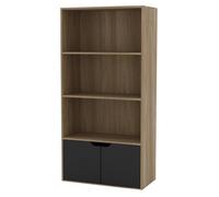 Urbn-Living Urbnliving Height 118Cm 4 Tier Wooden Bookcase Cupboard With Doors Storage Shelving Display Colour Oak Door Black Cabinet Unit