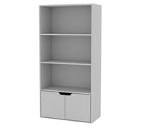 Urbn-Living Urbnliving Height 118Cm 4 Tier Wooden Bookcase Cupboard With Doors Storage Shelving Display Colour Grey Door Grey Cabinet Unit