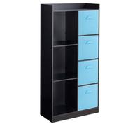 Urbn-Living Urbnliving Height 128Cm Wooden Black 7 Cube Bookcase With Light Blue Drawers Tall Shelving Display Storage Unit Cabinet