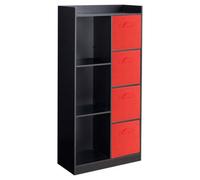 Urbn-Living Urbnliving Height 128Cm Wooden Black 7 Cube Bookcase With Red Drawers Tall Shelving Display Storage Unit Cabinet