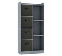 Urbn-Living Urbnliving Height 128Cm Wooden Grey 7 Cube Bookcase With Black Drawers Tall Shelving Display Storage Unit Cabinet