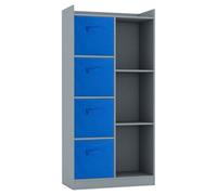 Urbn-Living Urbnliving Height 128Cm Wooden Grey 7 Cube Bookcase With Dark Blue Drawers Tall Shelving Display Storage Unit Cabinet
