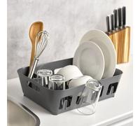 Urbn-Living Urbnliving Height 12Cm Large Grey Plastic Dish Drying Rack Drip Drainer Kitchen Sink Tray With Utensil Holder