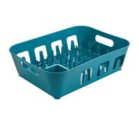 Urbn-Living Urbnliving Height 12Cm Large Teal Plastic Dish Drying Rack Drip Drainer Kitchen Sink Tray With Utensil Holder