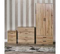 Urbn-Living Urbnliving Height 180Cm 4 Piece Wooden Bedroom Set Oak Wardrobe Chest Cabinet Bedside Table Clothes Storage