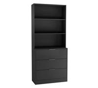 Urbn-Living Urbnliving Height 180Cm Black Drawers & Black Bookcase 60Cm Width 3 Tier Wooden Storage Chest Cabinet & Display Bookcase Shelving