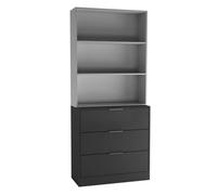 Urbn-Living Urbnliving Height 180Cm Black Drawers & Grey Bookcase 60Cm Width 3 Tier Wooden Storage Chest Cabinet & Display Bookcase Shelving