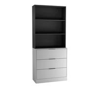 Urbn-Living Urbnliving Height 180Cm Grey Drawers & Black Bookcase 80Cm Width 3 Tier Wooden Storage Chest Cabinet & Display Bookcase Shelving