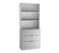 Urbn-Living Urbnliving Height 180Cm Grey Drawers & White Bookcase 60Cm Width 3 Tier Wooden Storage Chest Cabinet & Display Bookcase Shelving
