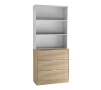 Urbn-Living Urbnliving Height 180Cm Oak Drawers & White Bookcase 60Cm Width 3 Tier Wooden Storage Chest Cabinet & Display Bookcase Shelving