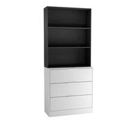Urbn-Living Urbnliving Height 180Cm White Drawers & Black Bookcase 80Cm Width 3 Tier Wooden Storage Chest Cabinet & Display Bookcase Shelving