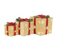 Urbn-Living Urbnliving Height 25Cm 3 Piece Gold Light Up Led Gift Box Christmas Decorations Fireplace Display Xmas Decor