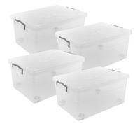URBNLIVING 40L Clear Plastic Stackable Airtight Storage Box Clip Lock Lid on 4 Wheels