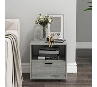 Urbn-Living Urbnliving Height 43Cm 1 Drawer Wooden Bedside Table Ash Grey Set Colour Cabinet Bedroom Furniture Storage Nightstand