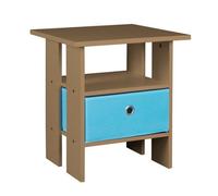 Urbn-Living Urbnliving Height 45Cm 2 Tier Bedside Table Oak And Light Blue 1 Drawer Nightstand