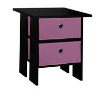 URBNLIVING 3 Tier Black Wooden Modern Side End Table With Colourful Drawer (Pink)
