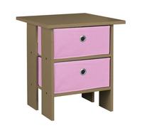 URBNLIVING 2 Tier Oak Wooden Modern Side End Table With 2 Colourful Drawer (Pink)