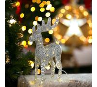 Urbn-Living Urbnliving Height 45Cm Set Of 2 Silver With Glitter Led Light Up Christmas Reindeer Rattan Metal Wire Stag Statue Decoration