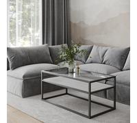 Urbn-Living Urbnliving Height 45Cm White Ash Colour Glass Display Top Coffee Table With Steel Frame Reversible Wooden Storage Shelf
